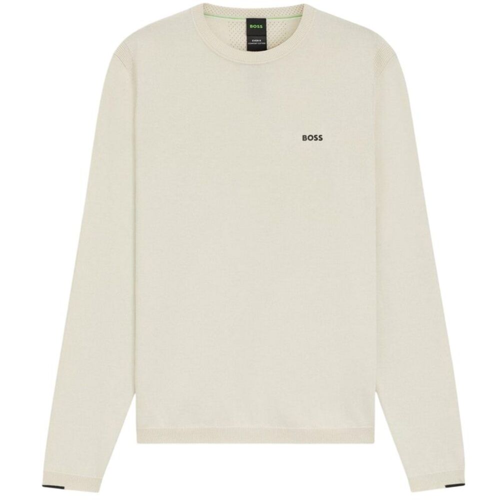 Boss Mens Embroidered Logo Crew Neck Sweater / White